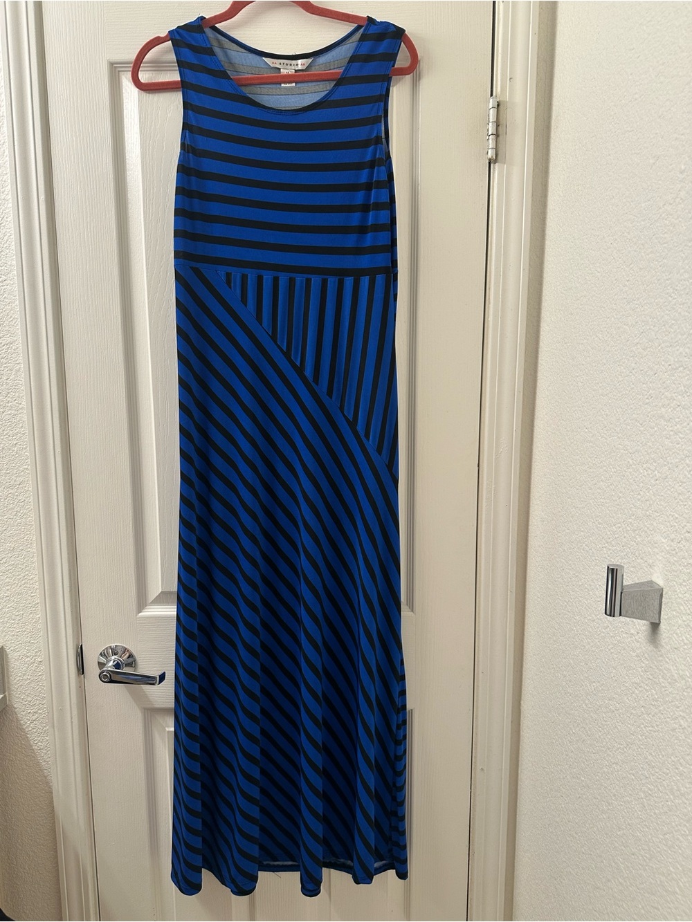 Aa Studio Blue and Black Striped Maxi Skirt Dress
